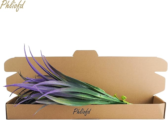 6Pcs Artificial Grass Fake Plants 17.3in Outdoor Plants UV Resistant Faux Greenery Stems Fake Grass for Home Window Garden Office Patio Pathway Front Porch Halloween Décor Green & Purple-VerdiqueGarden