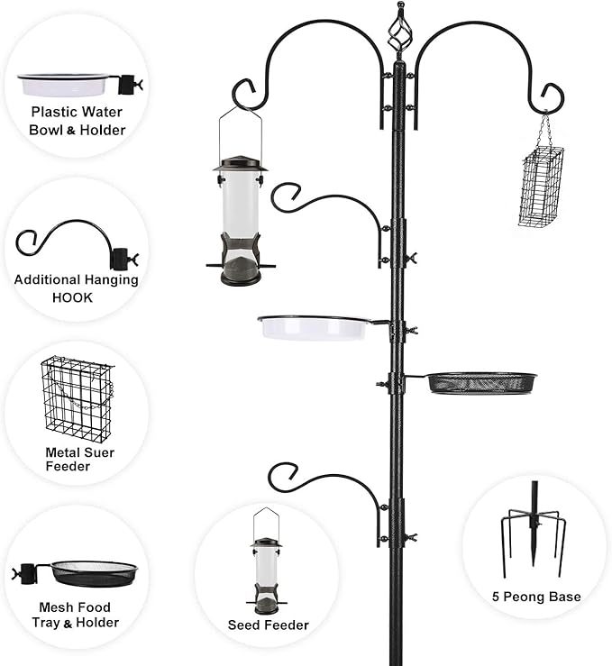 ERYTLLY Bird Feeding Station Kit Bird Feeder Pole Wild Bird Feeder Hanging Kit Planter Hanger Multi Feeder Hanging with Metal Suet Feeder Bird Bath for Attracting Wild Birds-VerdiqueGarden