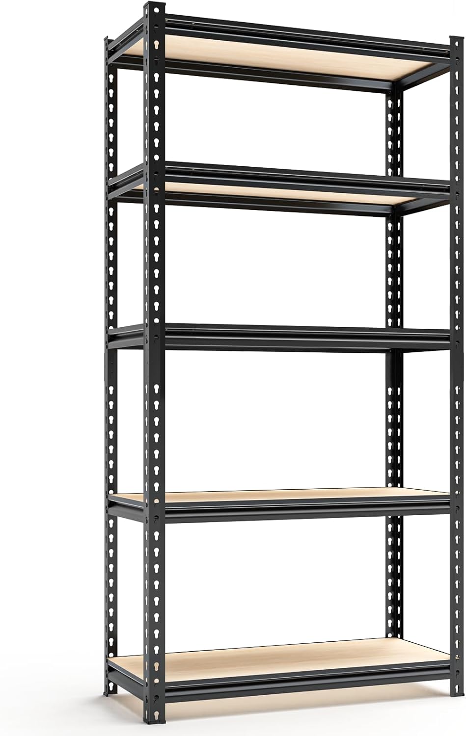 5-Tier Adjustable Metal Storage Shelves, Heavy Duty Garage Shelving 60" H x 28" W x 12" D, Shelving Unit Rack for Kitchen, Classroom, Dormitory, Basement & Warehouse (Black)-VerdiqueGarden