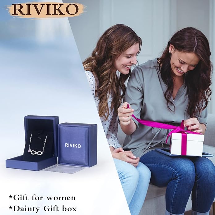 RIVIKO Infinity Love Heart Symbol Charm Bracelet for Women 925 Sterling Silver Adjustable Birthday Valentine’s Day Christmas Mothers Day Jewelry Gift for Mom Women Wife Her Friends