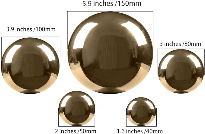 Nerien Gazing Ball, Stainless Steel Garden Mirror Globe, Polished Ornament Sphere, Hollow Floating Reflective Hemisphere, for Home Outdoor Pond Housewarming Swimming Pool Decoration, Gold, 5Pcs Mix-VerdiqueGarden