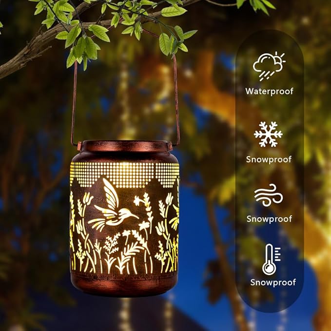 Hummingbird Solar Lanterns Outdoor Waterproof,Metal Garden Decor Hummingbird Gifts Hanging Solar Lanterns Outdoor Lights for Patio, Yard, Poch,Table Birthday Gifts for Women Mom-VerdiqueGarden