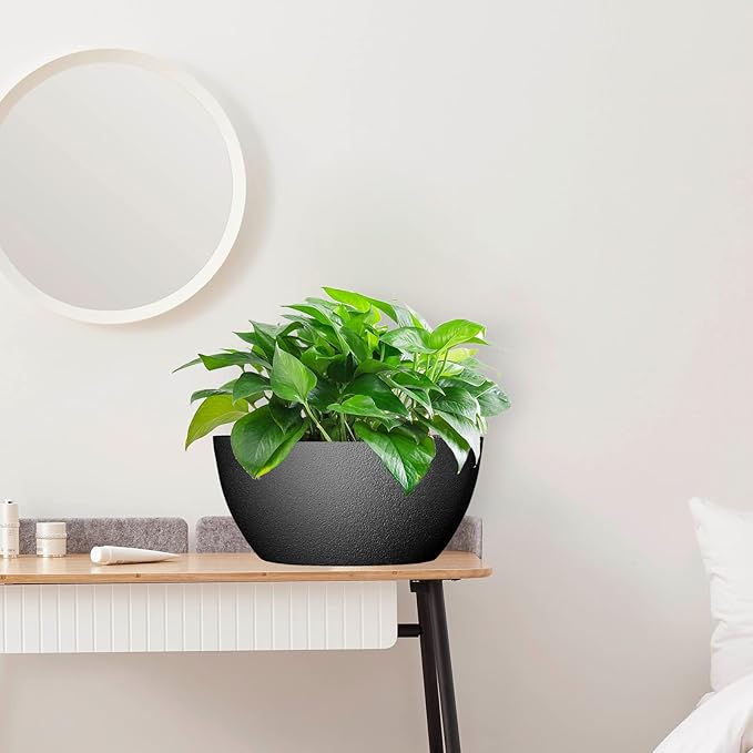 10 inch Hanging Planters for Outdoor Indoor Plants with Drainage Holes and Chain, 2 Pack Round Hanging Flower Pots for Garden Home Porch Decor, Black-VerdiqueGarden