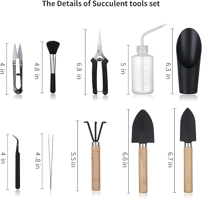 11Pcs Succulent Tools,Mini Garden Tools,Succulent Watering Tool as Plant Accessories,Succulent Gardending Hand Tools Kit for Seedling Soil,Caring Succulent,Houseplant,Gifts for Woman (No Flowerpot)-VerdiqueGarden