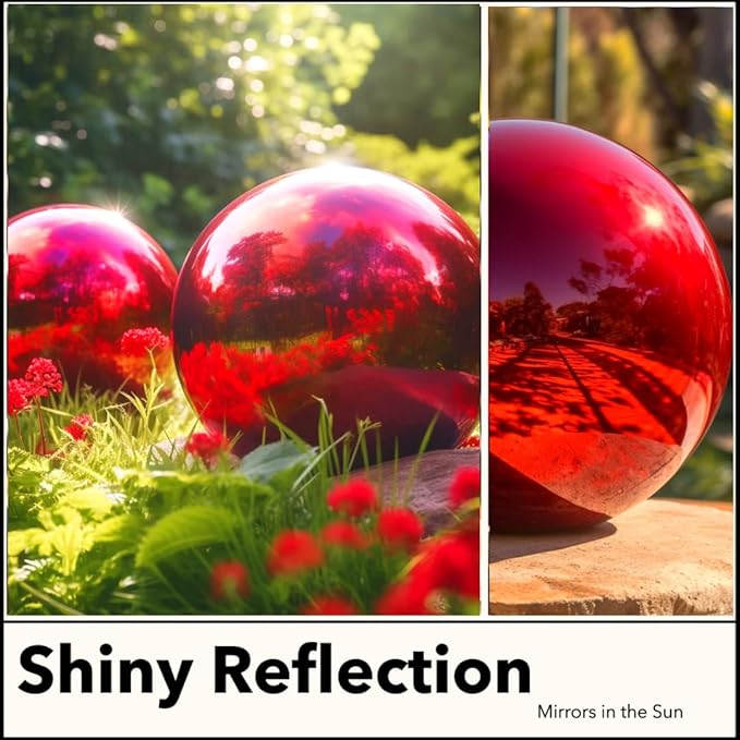 12 Inch Stainless Steel Gazing Globe,v2croft Hollow Ball Mirrored Surface Polished Shiny Sphere,Garden Stainless Steel Gazing Ball for Outdoor Lawn Pond Yard Ornament(red)-VerdiqueGarden