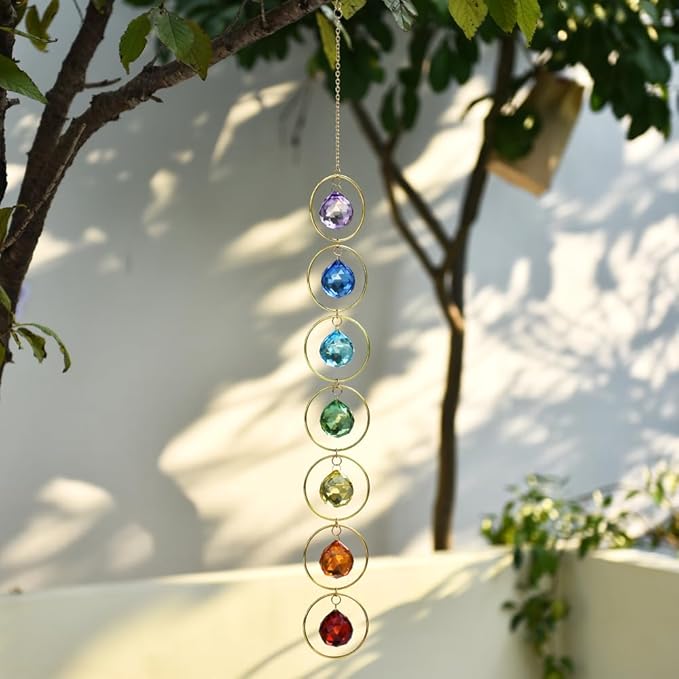 Hanging Sunlight Catcher, 7-Color Crystal Balls for Wind Chimes, 7-Chakra Crystal Ball Pendant, Chakra Window Ornament, Garden Decoration-VerdiqueGarden
