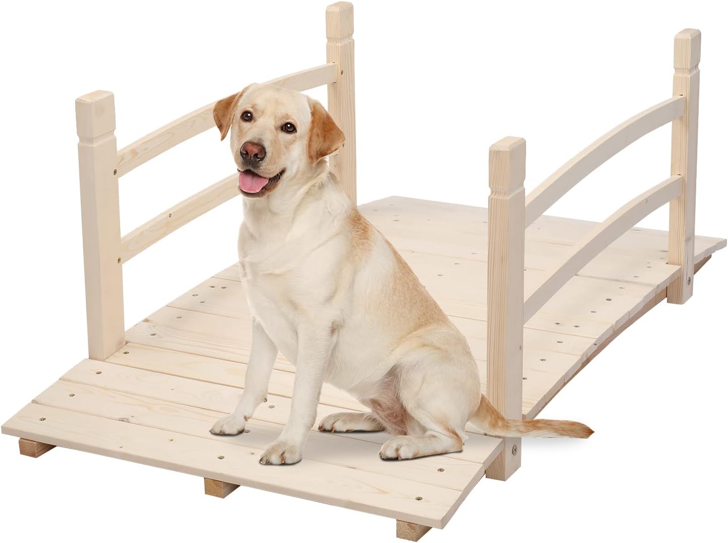 VINGLI 4 ft Garden Bridge, Arch Walkway Wooden Bridge with Safety Rails Natural Finished, Decorative Landscaping Footbridge for Koi Pond, Dry Creek Bed, Garden Pathway or Japanese Zen Decor-VerdiqueGarden