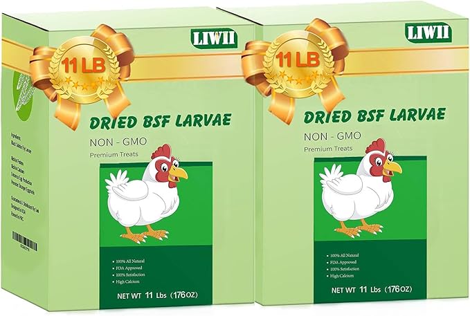 22LB Dried Black Soldier Fly Larvae, 2 Pack of 11 LBS, 86X Calcium Than Dried Mealworms, High Protein Non-GMO Organic Chicken Feed-VerdiqueGarden