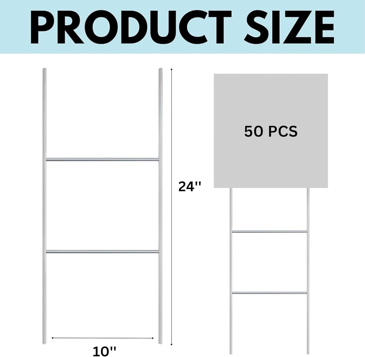 Tacmaster Wire Metal Yard and Sign H Stakes – Durable Blank Lawn Sign Posts for 4mm Corrugated Panels, Real Estate Signs, Waterproof and Wind Resistant, Ideal for Outdoor Use, 24"x10" – 50 Pack-VerdiqueGarden