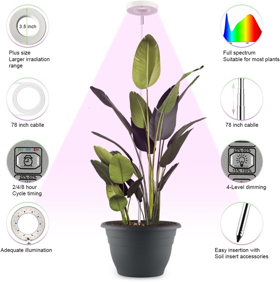 11 Inch Plant Pots with 2 x LED Grow Lights for Indoor Plants and 1 x Soil Moisture Meter - Complete Indoor Plant Care Set, 2 Pack Flower Pots with Drainage Holes and Plug, Gray-VerdiqueGarden