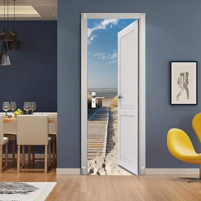 3D Peel and Stick Murals - Outer Beach Road - Wallpaper Self-Adhesive Decals Removable PVC Waterproof Door Poster for Bedroom Living Room Decoration 33.9 x 78.7 inch-VerdiqueGarden