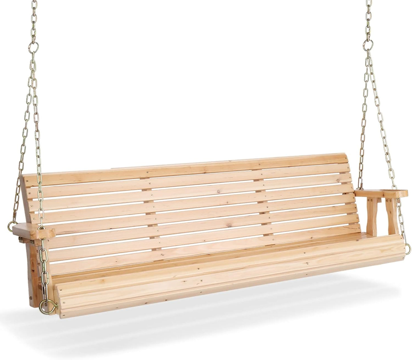 VINGLI Upgraded Patio Wooden Porch Swing for Courtyard & Garden, Heavy Duty 880 LBS Swing Chair Bench with Hanging Chains for Outdoors (Natural, 5 FT)-VerdiqueGarden