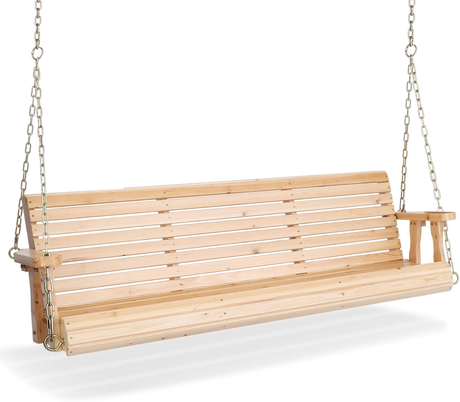 VINGLI Upgraded Patio Wooden Porch Swing for Courtyard & Garden, Heavy Duty 880 LBS Swing Chair Bench with Hanging Chains for Outdoors (Natural, 5 FT)-VerdiqueGarden