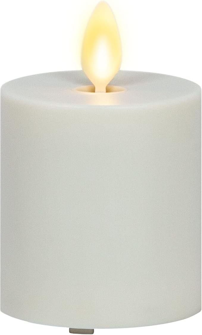 Luminara Outdoor Votive Flameless LED Candle, Pearl Ivory 2" x 3.2", Moving Flame Battery Operated Timer Remote Ready IPX4 Matte Plastic Finish-VerdiqueGarden