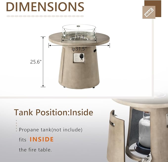 COSIEST 31.5-inch Round Fire Pit, Magnesium Oxide Outdoor Propane Fire Table, CSA Certified, 40,000 BTU Stainless Steel Burner, Free Lava Rocks, Fits 20lb Tank Inside-VerdiqueGarden