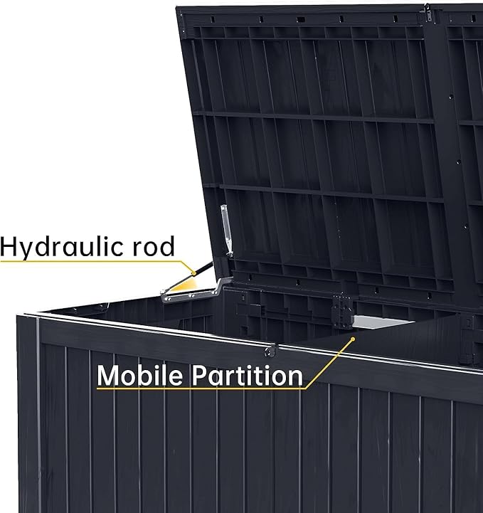 182 Gallon Deck Box Waterproof, UV Resistant Resin Outdoor Storage Box with Hydraulic Rod, Lockable Design and Enhanced Durability for Patio, Garden, and Poolside Use-VerdiqueGarden