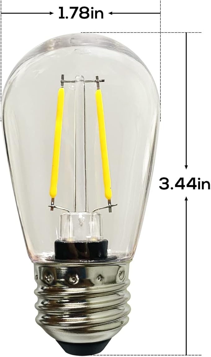Banord 15 Pack Dimmable 2W S14 Replacement LED Bulbs, 2700K Warm White Waterproof Outdoor String Lights Vintage LED Filament Bulb, Shatterproof E26 Screw Base Edison Light Bulbs-VerdiqueGarden