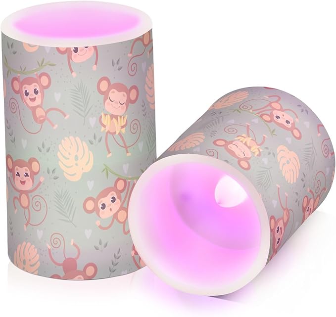Flickering Flameless Candles, Cute Monkey LED Candles with Remote Timer, Set of 2 Battery Operated Candle for Valentine Wedding Birthday-VerdiqueGarden