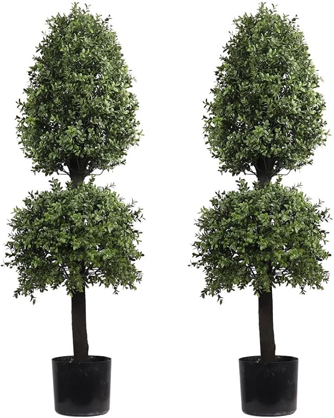 4ft Artificial Topiary Trees Boxwood Ball Shape Fake Trees Porch Decor, Outdoor Plants 2Pack-VerdiqueGarden