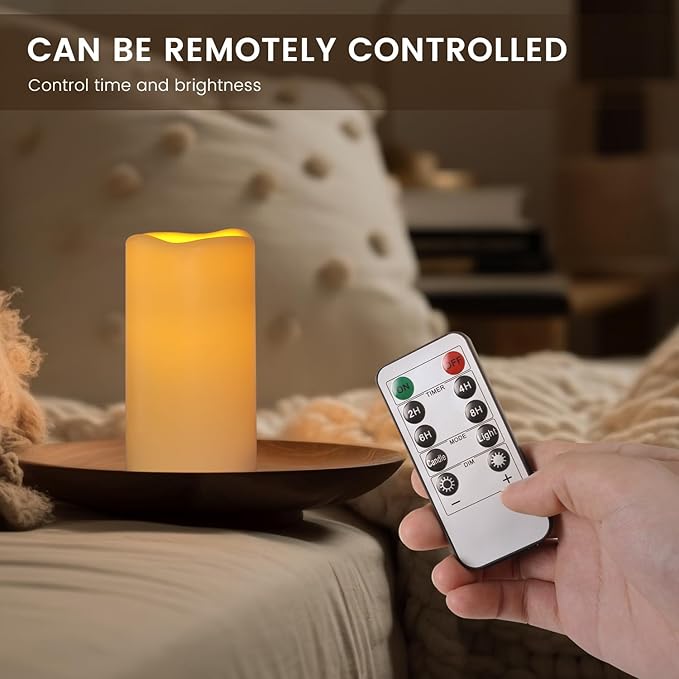 Large Outdoor Waterproof Flameless Candles with Remote Control,D3'' x H5.5'' Battery Operated Flickering LED Pillar Candle Plastic for Outdoor/Indoor Decoration Wedding, Party, Birthday (2PACK)-VerdiqueGarden