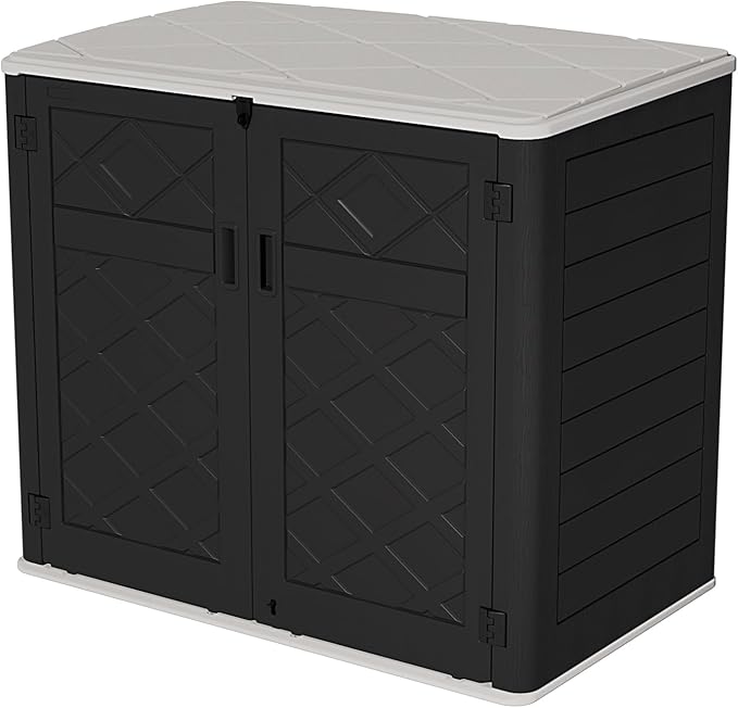 HOMSPARK Storage Shed Weather Resistance, Multi-Purpose Outdoor Storage Cabinet for Backyards and Patios, Horizontal Storage Shed for Lawnmower, Patio Accessories (Black & White, X Large - 48 cu.ft)-VerdiqueGarden