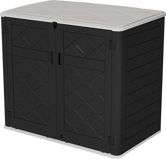 HOMSPARK Storage Shed Weather Resistance, Multi-Purpose Outdoor Storage Cabinet for Backyards and Patios, Horizontal Storage Shed for Lawnmower, Patio Accessories (Black & White, X Large - 48 cu.ft)-VerdiqueGarden