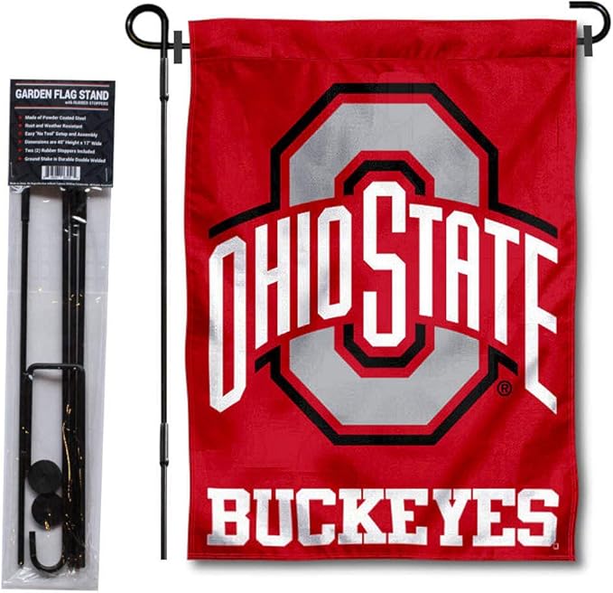 College Flags & Banners Co. Ohio State Buckeyes Garden Flag with Stand Holder-VerdiqueGarden