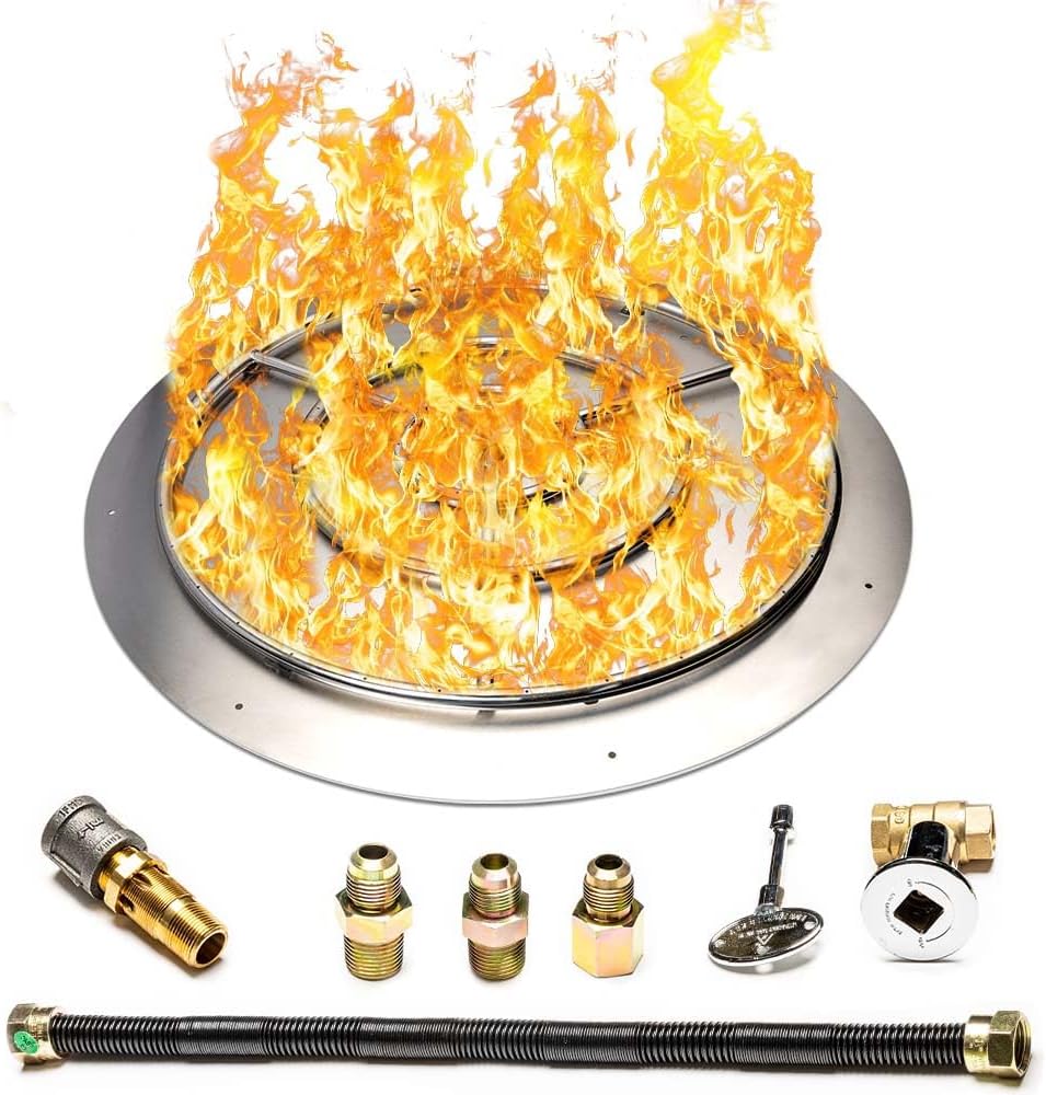 Fire Pit Burner Pan & Ring - Works with Liquid Propane - Stainless Steel Fire Pit Burner Kit 36-Inch Pan, 30-Inch Ring - 250,000 BTU Max-VerdiqueGarden