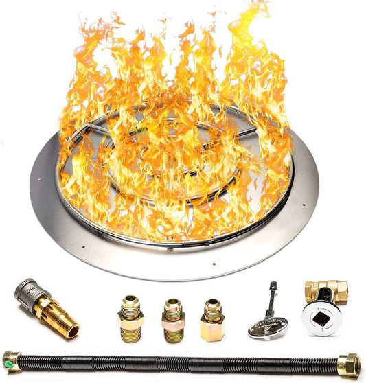 Fire Pit Burner Pan & Ring - Works with Liquid Propane - Stainless Steel Fire Pit Burner Kit 36-Inch Pan, 30-Inch Ring - 250,000 BTU Max-VerdiqueGarden