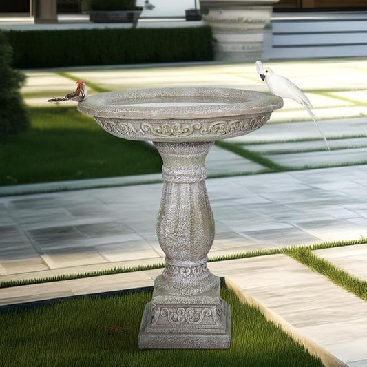 SKYFIRE 20”Dia.X 23.8”Tall Outdoor Birdbath with Pedestal - Modern Garden Birdbaths Outdoor Decor for Bird Spa & Birdfeeder, Floor Bird Baths for Garden Patio, Yard, Lawn-VerdiqueGarden