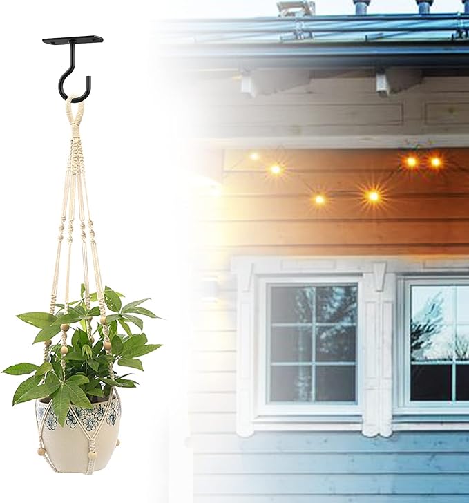 Ceiling Hooks for Hanging Plants 4Pack 4in for Plants,Lights,Planters,Lanterns,Hanging Bird Feeders,Wind Chimes,Indoor&Outdoor Decoration Hooks Black-VerdiqueGarden