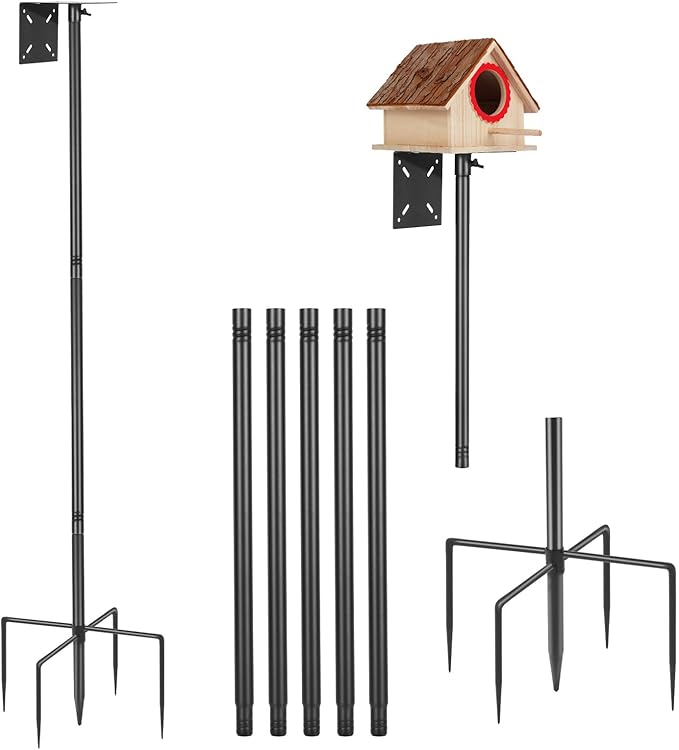 Smart Bird Feeder Pole - (32-92 Inch) Adjustable Bird House Pole Compatible with BirdBuddy, Outdoors Weather Station and Variety of Smart Birdhouse Styles, Heavy Duty Bird Feeder Stand Mount Kit-VerdiqueGarden