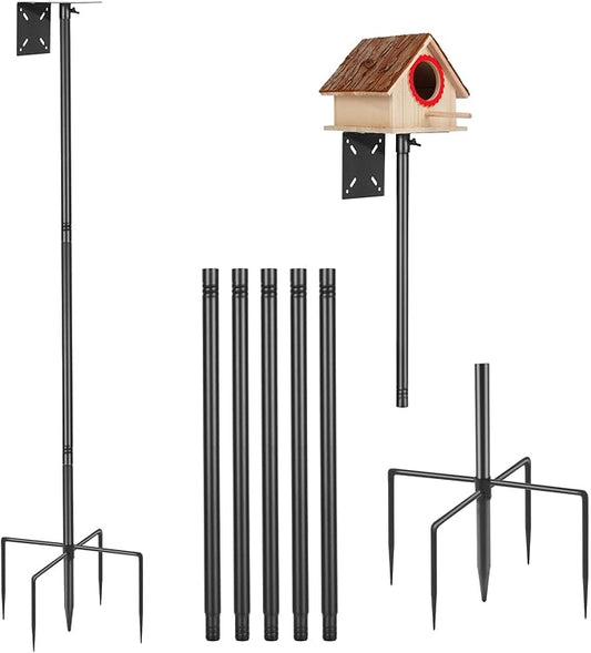Smart Bird Feeder Pole - (32-92 Inch) Adjustable Bird House Pole Compatible with BirdBuddy, Outdoors Weather Station and Variety of Smart Birdhouse Styles, Heavy Duty Bird Feeder Stand Mount Kit-VerdiqueGarden