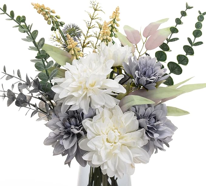 Fake Flowers Artificial Blue Flowers with Vase, Table Centerpieces for Dining Room, Silk Flower Arrangements for Home, Living Room Bathroom Plant Decor, Centerpiece Table Decorations-VerdiqueGarden