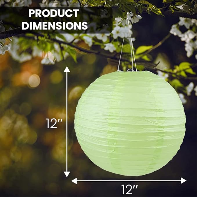 WYZworks - Pack of 10 Round Paper Lanterns 12 x 12 x 12 inches Hanging Paper Lanterns Lamp for Wedding, Birthday, Party and Home Decorations Light Apple Green-VerdiqueGarden