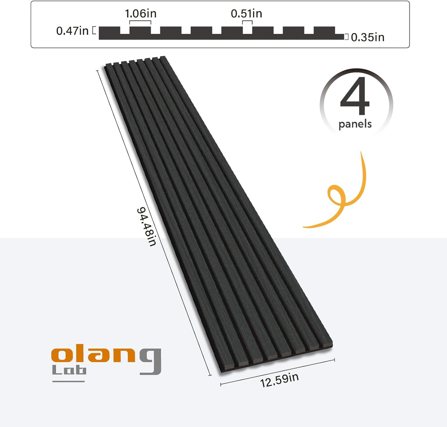 Olanglab Wood Slat Wall Panels, Wooden Acoustic Wall Panels, 94.5"x12.6" Each 3D Wall Panels for Interior Wall Decor, 4 Pack in Total 94.5"x50.4" (Matte Black)-VerdiqueGarden