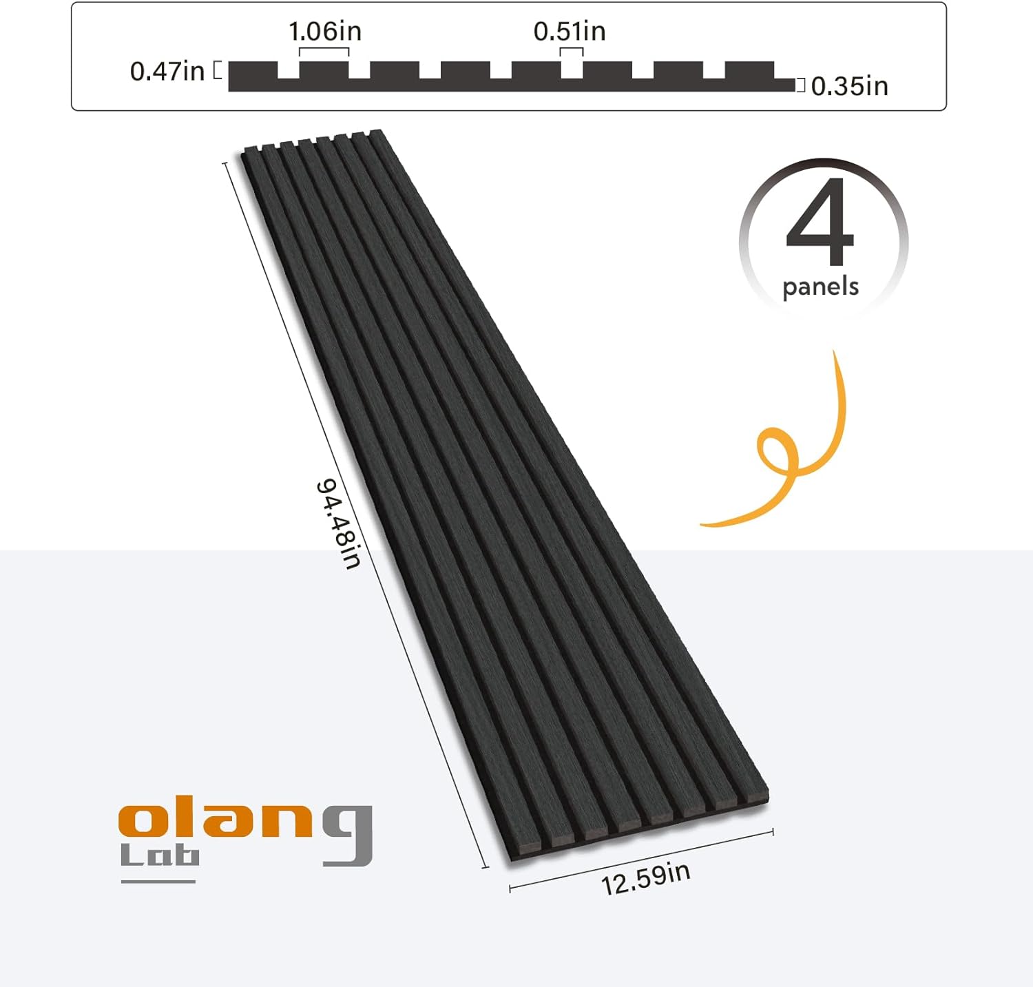 Olanglab Wood Slat Wall Panels, Wooden Acoustic Wall Panels, 94.5"x12.6" Each 3D Wall Panels for Interior Wall Decor, 4 Pack in Total 94.5"x50.4" (Matte Black)-VerdiqueGarden