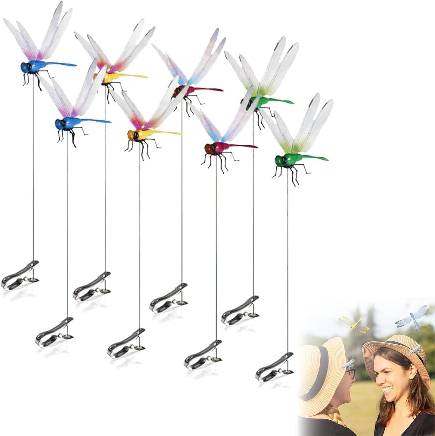 8PCS 3D Dragonfly Garden Decor Clips - Realistic Outdoor Insect Ornaments for Plants, Stakes & Fences | Fly Deterrent & Whimsical Yard Art-VerdiqueGarden