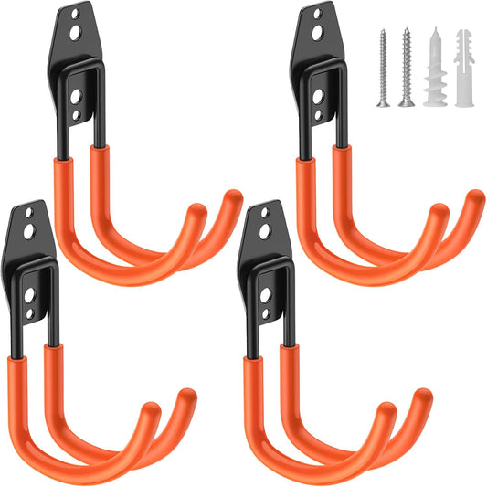 Heavy Duty Garage Hooks 4 Pack, J Shaped Hanger, Wall Mounted Storage System, Power and Garden Tool Organizer, for Hanging Ladders, Bikes Tires, Hose, Bulk Items-VerdiqueGarden