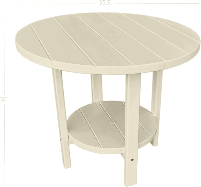 Phat Tommy Round Poly Resin Outdoor Patio Dining Table, All Weather Poly Patio Outdoor Furniture, White-VerdiqueGarden