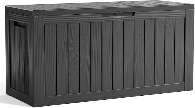 80 Gallon Resin Deck Box, Lockable Outdoor Storage Box for Patio Cushions Storage Furniture,Garden Tools, Pool Supplies, Weatherproof and UV Resistant- Black (80 Gallon)-VerdiqueGarden