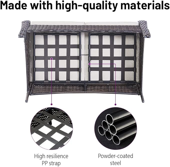 5 Piece Outdoor Patio Furniture Set - Wicker Furniture Patio Conversation Set, Outdoor Swivel Rocker Chairs with Loveseat Sofa and 2 Ottomans for Small Space, Beige Cushion-VerdiqueGarden