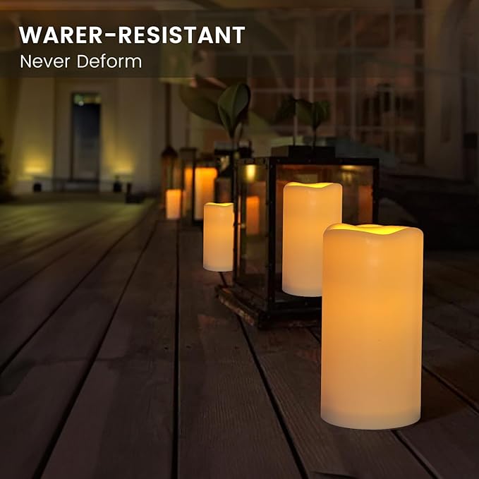 Flickering Flameless LED Candles with 10-Key Remote & Timer, Waterproof Outdoor Indoor f Battery Operated Candles for Home/Wedding/Festival Décor Set of 9 (D3 x H5.5) Ivory-VerdiqueGarden