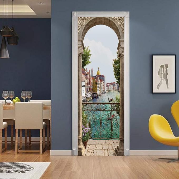 3D Door Stickers Murals - Peel & Stick Landscape - Wallpaper Decals - Removable PVC Waterproof Door Poster - Bedroom & Living Room Decoration - 34.6" x 78.7"-VerdiqueGarden