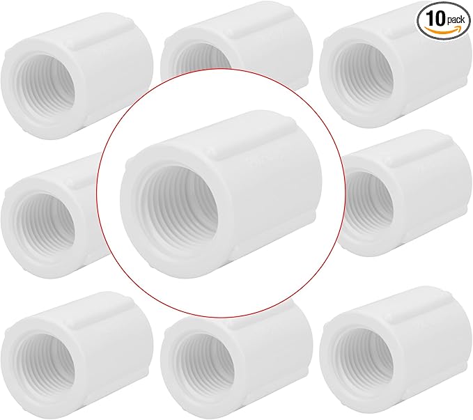 10Pack 1/2" Double Female Thread PVC Pipe Coupling Adapter Pipe Fitting Connector SCH40 1/2Inch Female to Female Threaded PVC Coupling Pipe Fitting for Sprinkler,Irrigation,Swimming Pools-VerdiqueGarden