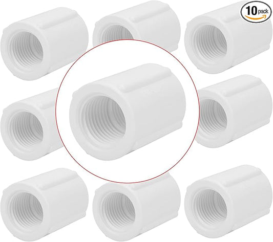 10Pack 1/2" Double Female Thread PVC Pipe Coupling Adapter Pipe Fitting Connector SCH40 1/2Inch Female to Female Threaded PVC Coupling Pipe Fitting for Sprinkler,Irrigation,Swimming Pools-VerdiqueGarden