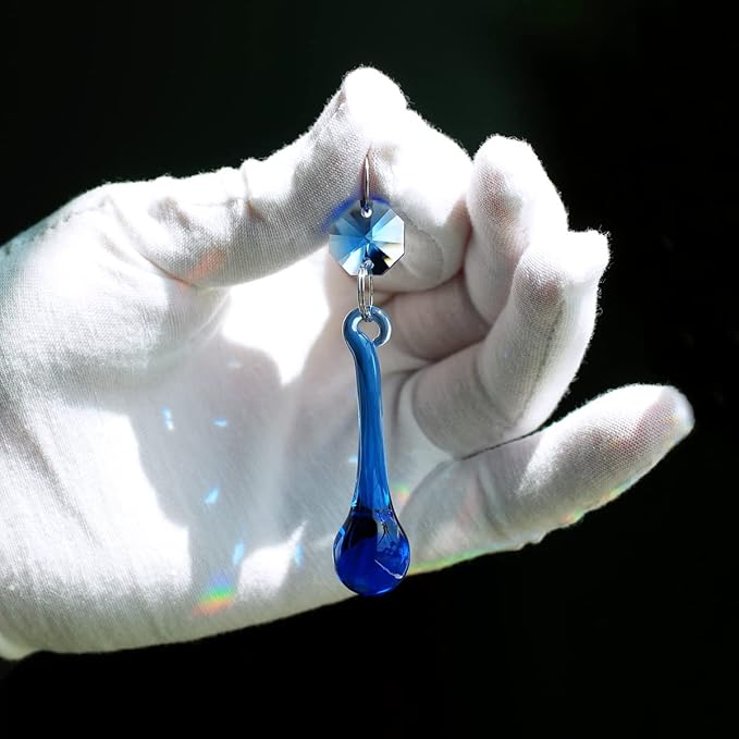 12pcs Raindrop Crystal Chandelier Prisms Parts, 53mm Hanging Crystals Beads for Chandeliers, Home Decoration (Mid Blue)-VerdiqueGarden
