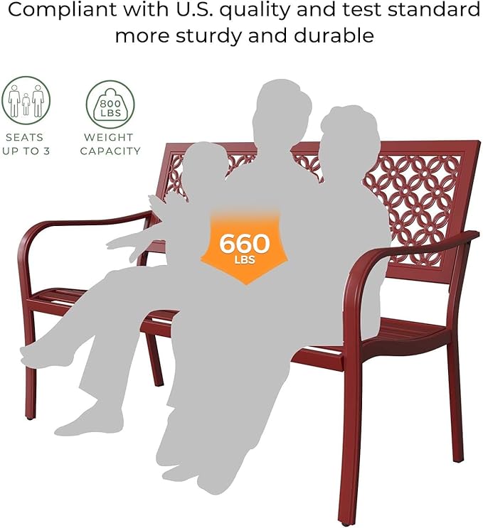 Grand patio 50" Outdoor Bench Garden Bench with Armrests Bench for Outdoors Lawn Yard Porch Red-VerdiqueGarden