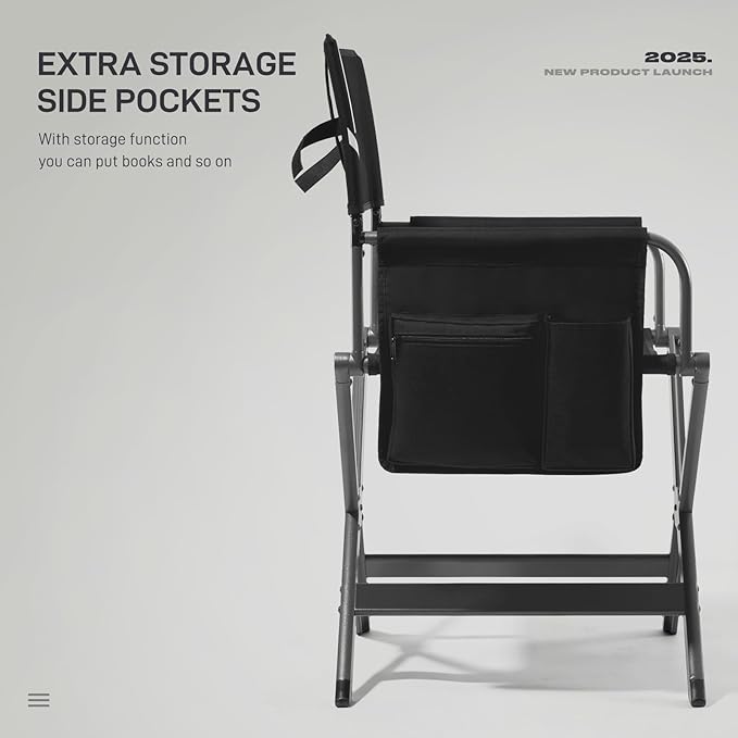 EVER ADVANCED Aluminum Lightweight Directors Chair Foldable, Folding Studio Movie Chairs Camping Event Vendor Chair, 19" Seat Height Black Fabric/Grey Frame, Support 350lbs-VerdiqueGarden