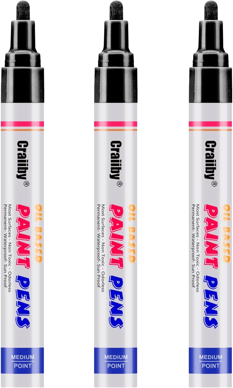 Black Paint Markers, 3 Pack Oil-Based Waterproof Quick Dry Permanent Paint Pen Set for Rocks Painting, Wood, Fabric, Plastic, Canvas, Glass, Mugs, Metal, Tire, Stone, DIY Craft-VerdiqueGarden